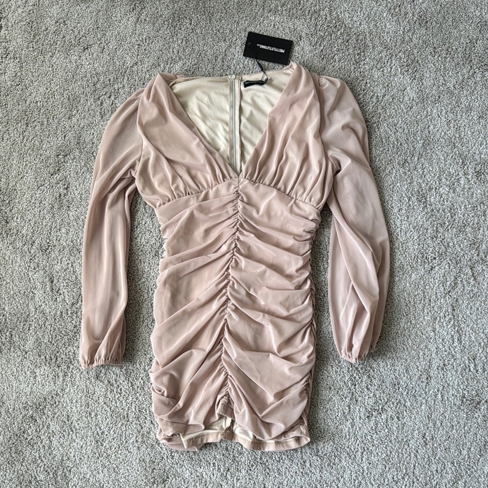 PrettyLittleThing Pink Ruched Mini Dress